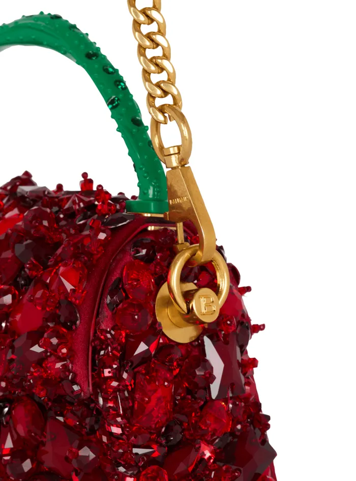 Small BBuzz Dynasty Bag In Strawberryembroidered Satin Red Women Balmain Handbags