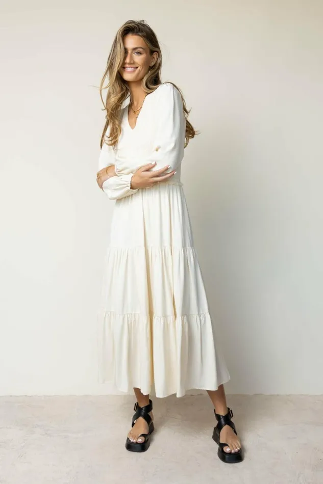 Smocked Tiered Midi Dress In Ivory Ivory Women Bohme Dresses