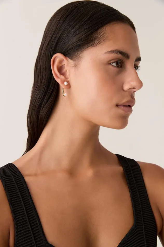 Spectral Mini Pearl Drop Stud Brushed Gold Women Aje Jewelry