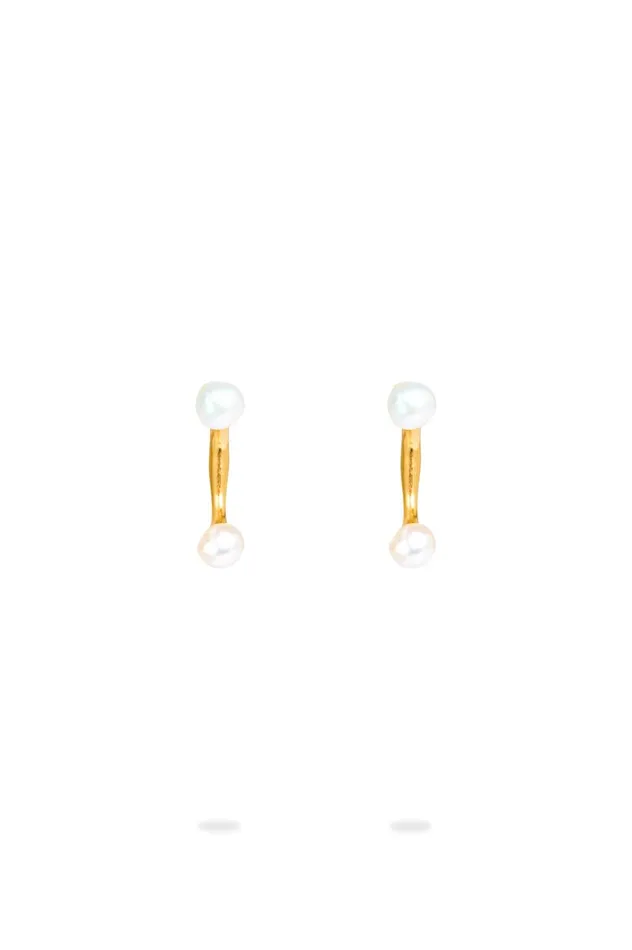 Spectral Mini Pearl Drop Stud Brushed Gold Women Aje Jewelry