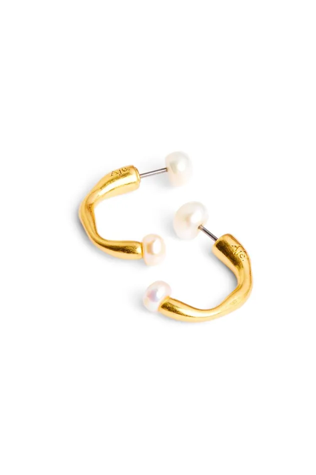 Spectral Mini Pearl Drop Stud Brushed Gold Women Aje Jewelry