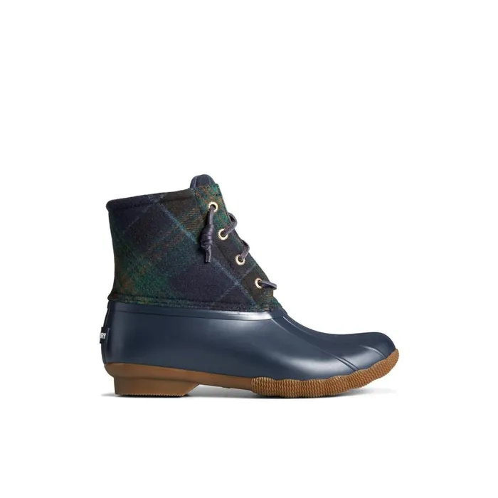 Sperry Saltwater Plaid Duck Boot Blue Women Boots