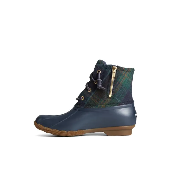 Sperry Saltwater Plaid Duck Boot Blue Women Boots