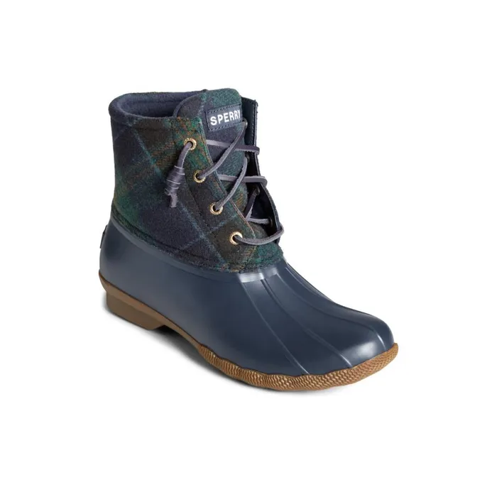 Sperry Saltwater Plaid Duck Boot Blue Women Boots
