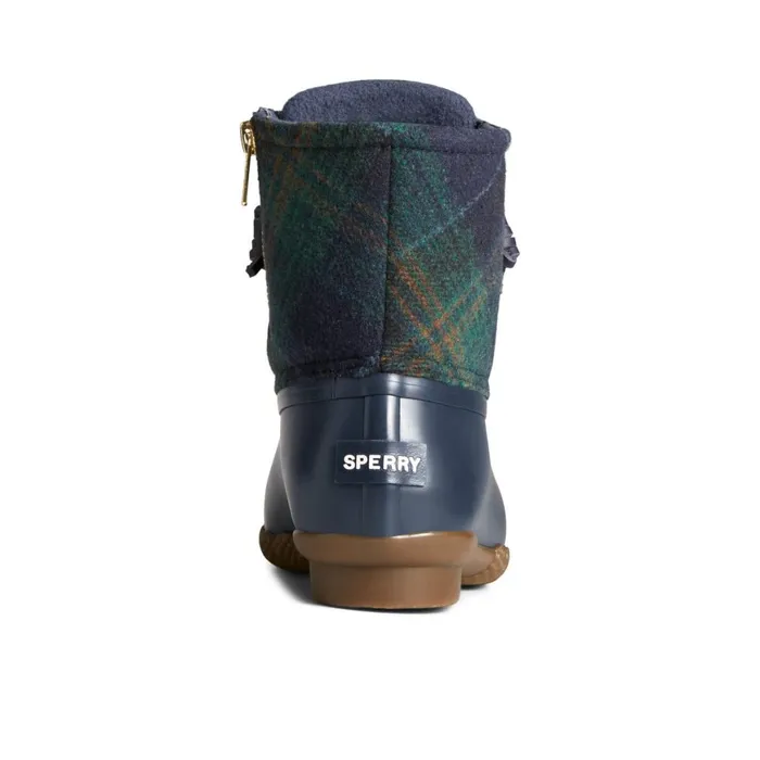 Sperry Saltwater Plaid Duck Boot Blue Women Boots