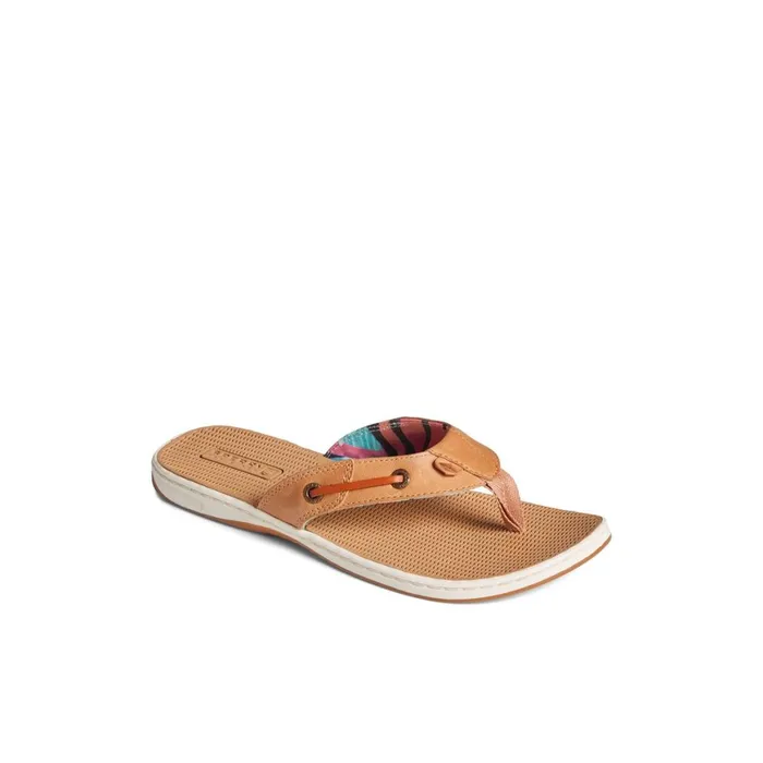 Sperry Seafish Leather Flip Flop Medium Beige Women Sandals