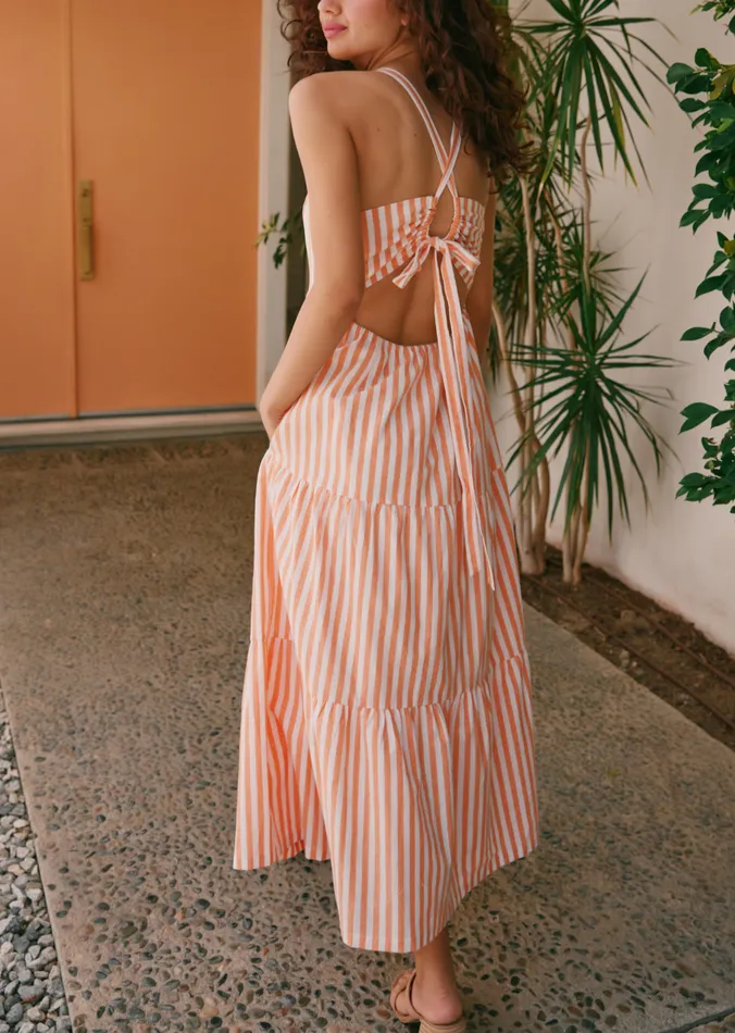 Sunset Stripe Maxi Dress Whiteorangestripe Women Lost Wander Dresses