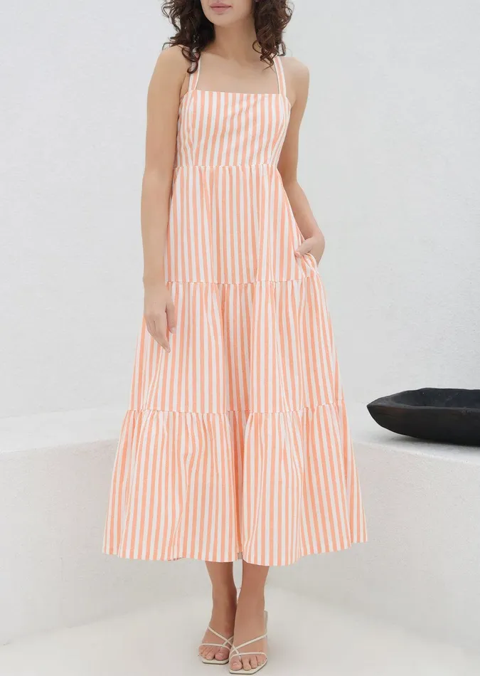 Sunset Stripe Maxi Dress Whiteorangestripe Women Lost Wander Dresses