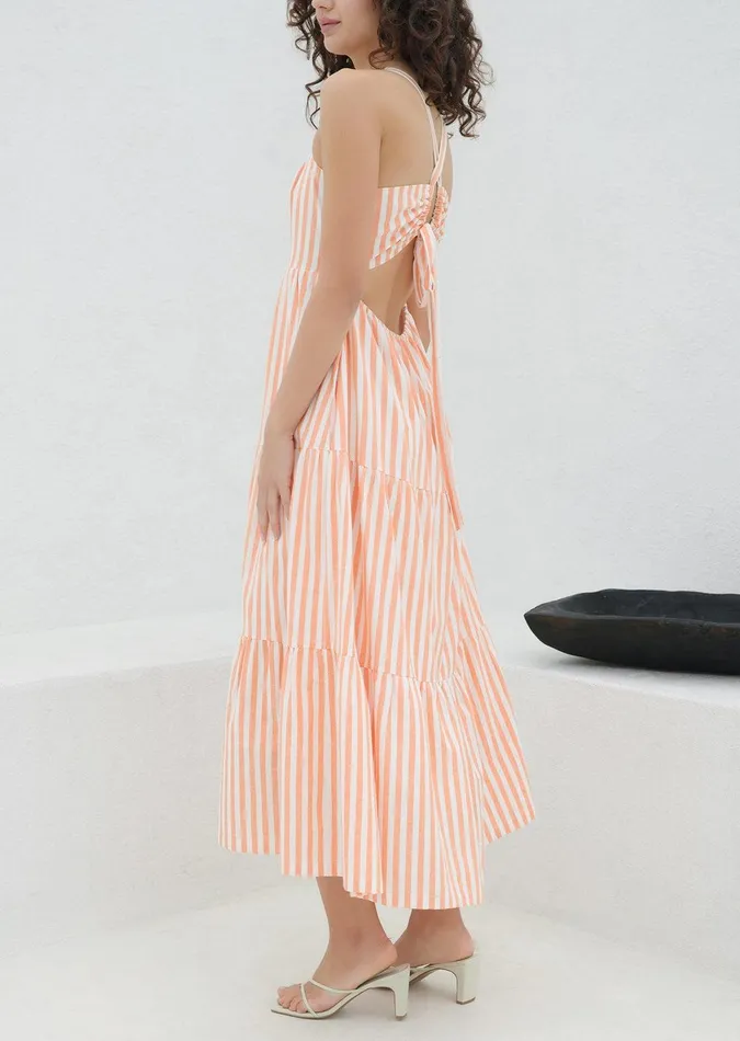 Sunset Stripe Maxi Dress Whiteorangestripe Women Lost Wander Dresses