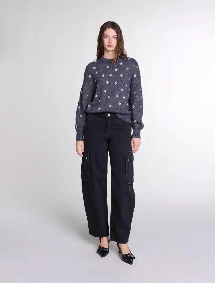 Sweaters and Cardigans Women Maje Knitted Jumper With Rhinestones Anthracite