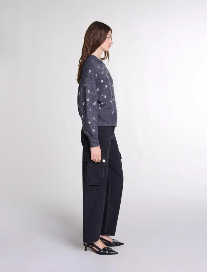 Sweaters and Cardigans Women Maje Knitted Jumper With Rhinestones Anthracite