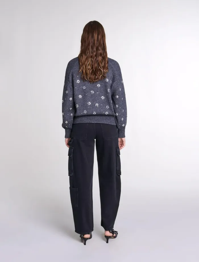 Sweaters and Cardigans Women Maje Knitted Jumper With Rhinestones Anthracite