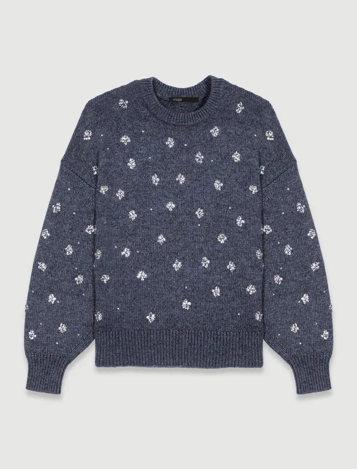 Sweaters and Cardigans Women Maje Knitted Jumper With Rhinestones Anthracite