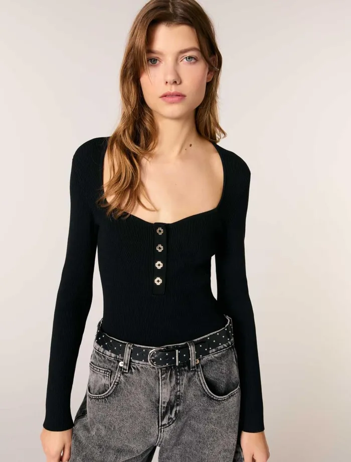 Sweaters and Cardigans Women Maje LowNeck Rib Knit Jumper Black