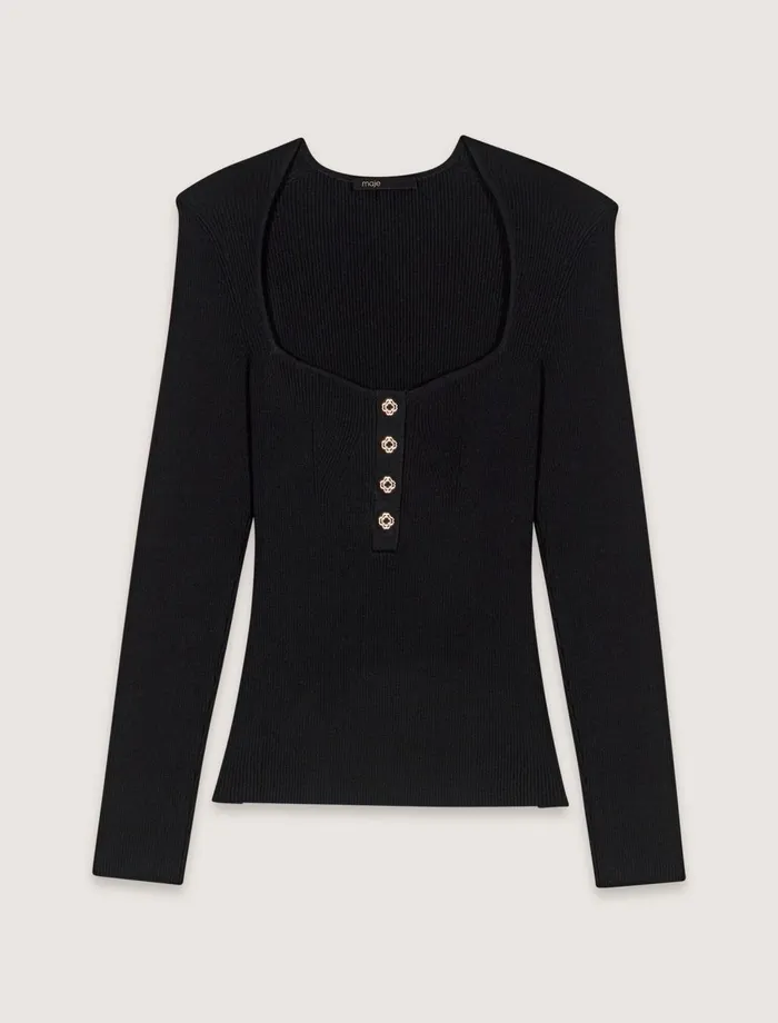 Sweaters and Cardigans Women Maje LowNeck Rib Knit Jumper Black