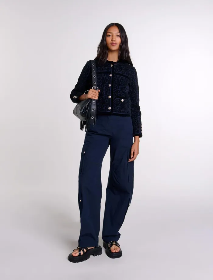 Sweaters and Cardigans Women Maje Velvet Knit Cardigan Blacknavy