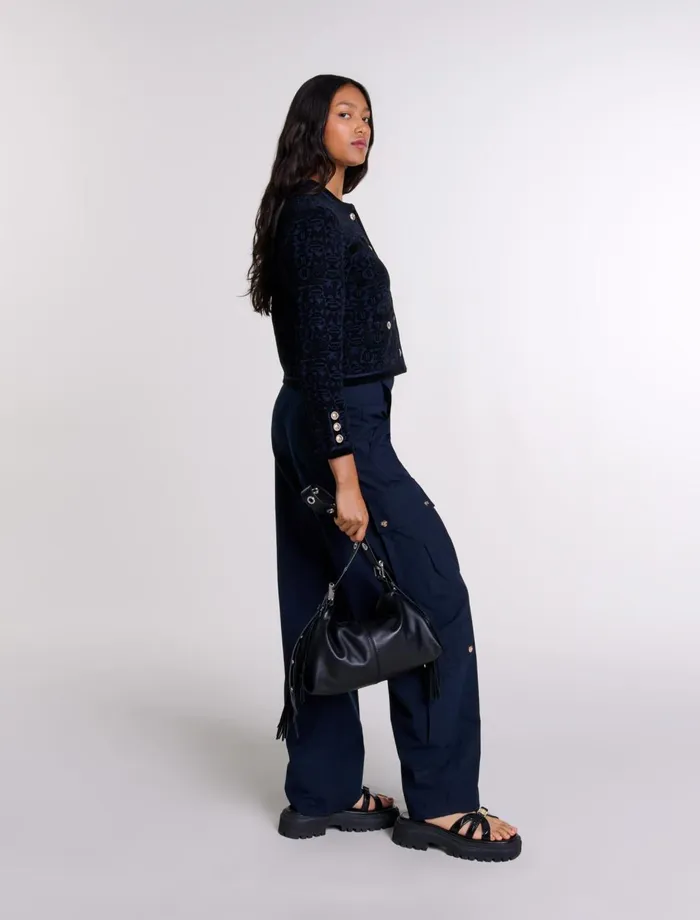 Sweaters and Cardigans Women Maje Velvet Knit Cardigan Blacknavy