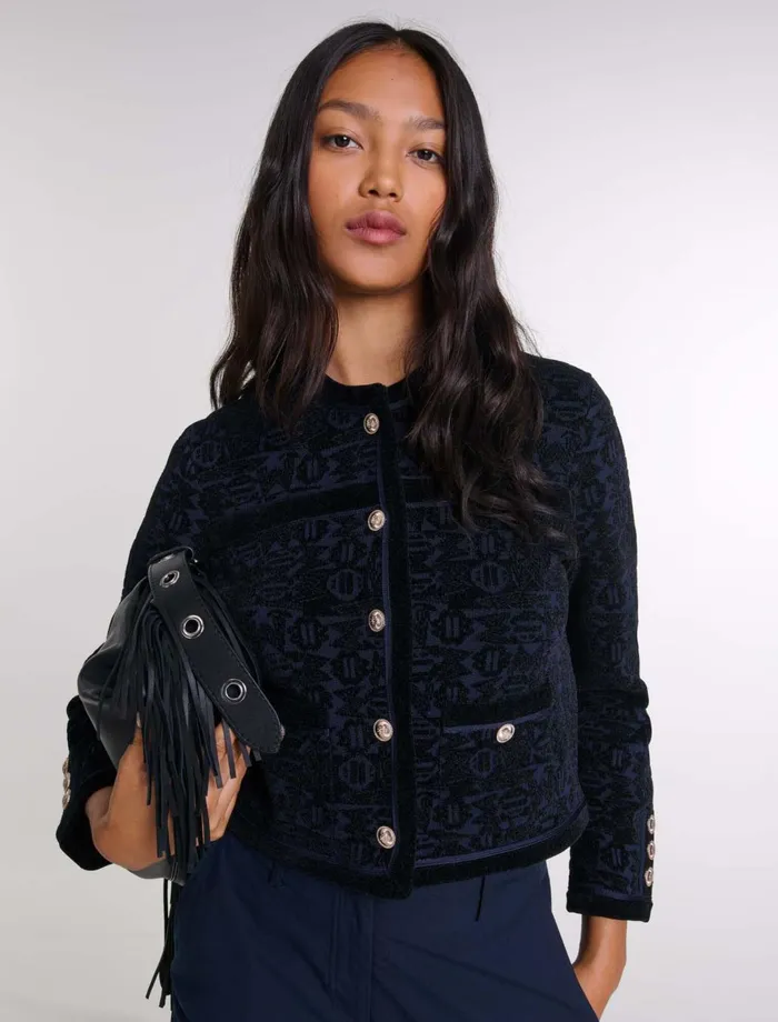 Sweaters and Cardigans Women Maje Velvet Knit Cardigan Blacknavy