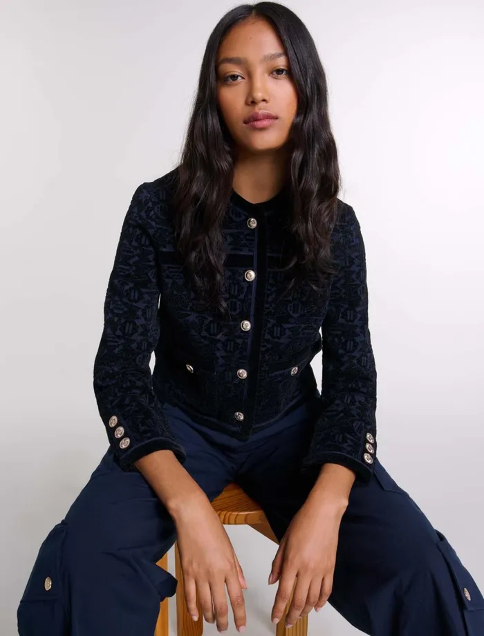 Sweaters and Cardigans Women Maje Velvet Knit Cardigan Blacknavy