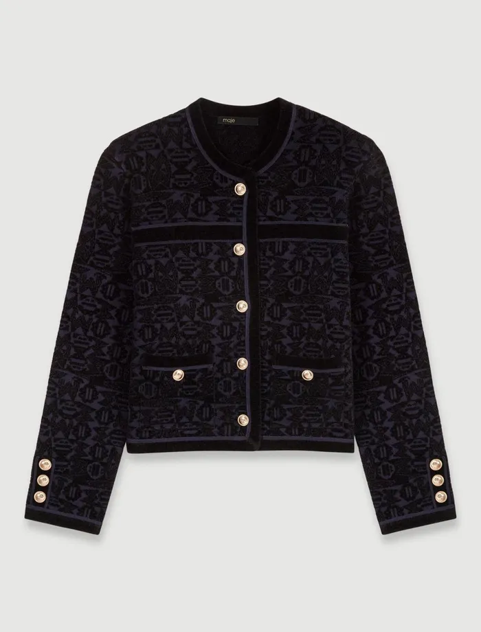 Sweaters and Cardigans Women Maje Velvet Knit Cardigan Blacknavy