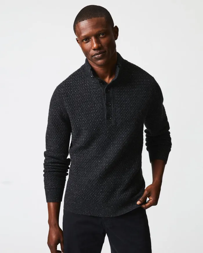 Sweaters and Sweatshirts Men Billy Reid Cashmere Basketweave Pullover Charcoal