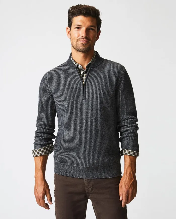 Sweaters and Sweatshirts Men Billy Reid Fisherman Rib Half Zip Charcoalgrey