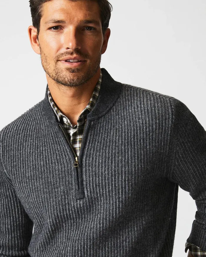 Sweaters and Sweatshirts Men Billy Reid Fisherman Rib Half Zip Charcoalgrey