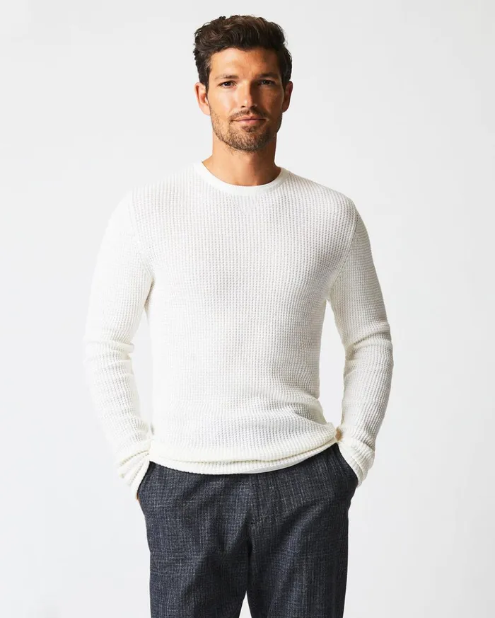 Sweaters and Sweatshirts Men Billy Reid Mini Waffle Crew White