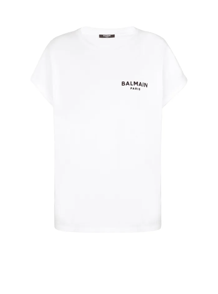 Tshirt With Flocked Paris Logo White Women Balmain TShirts