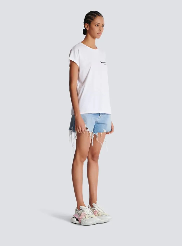 Tshirt With Flocked Paris Logo White Women Balmain TShirts
