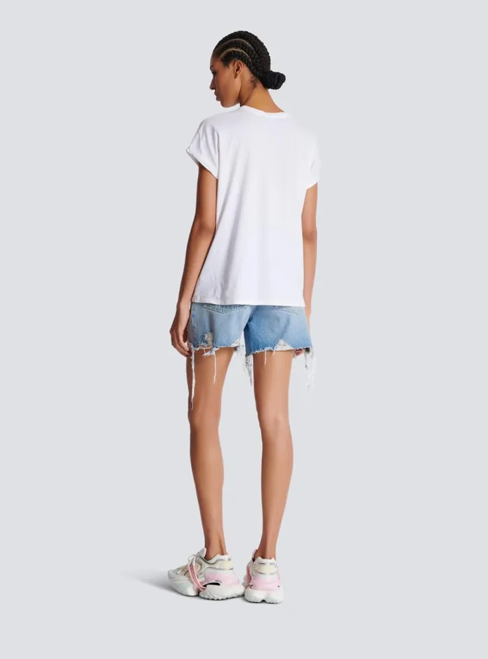 Tshirt With Flocked Paris Logo White Women Balmain TShirts