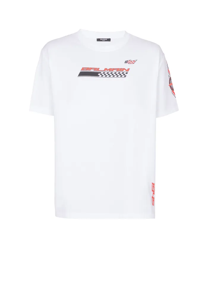 Tshirt With Racing Print White Men Balmain TShirts