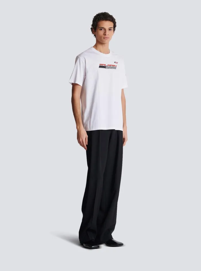 Tshirt With Racing Print White Men Balmain TShirts