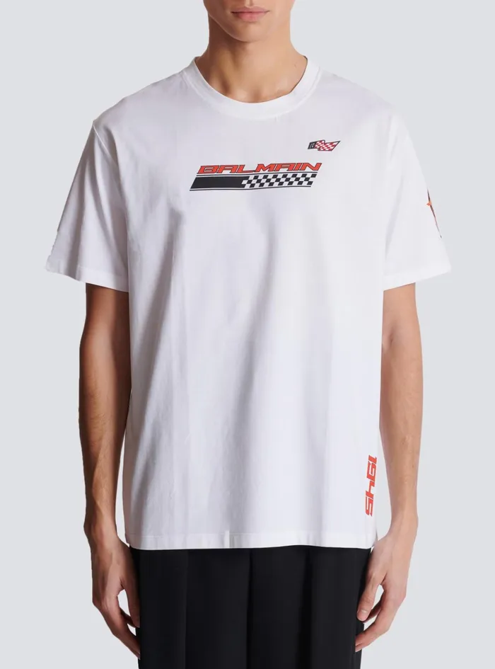 Tshirt With Racing Print White Men Balmain TShirts