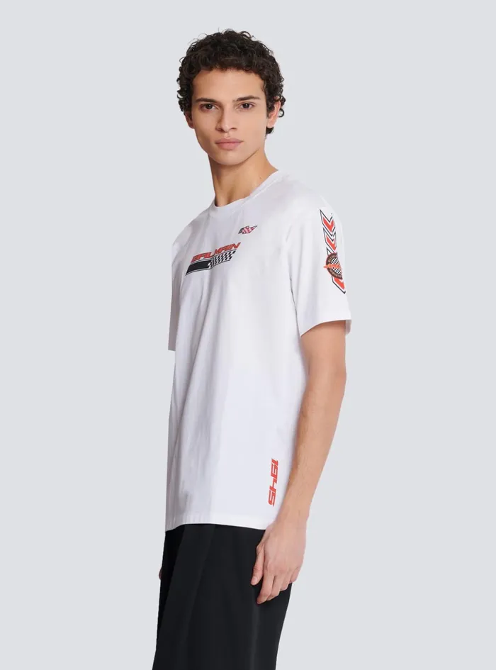 Tshirt With Racing Print White Men Balmain TShirts