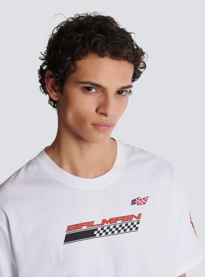 Tshirt With Racing Print White Men Balmain TShirts