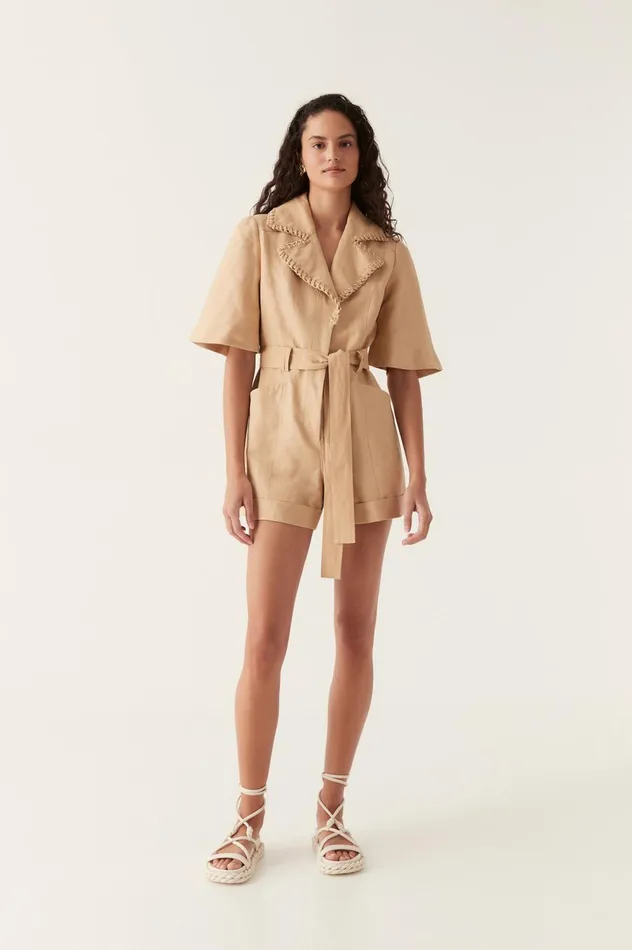 Tactile Whipstitch Playsuit Sand Brown Women Aje Jumpsuits 038 Playsuits