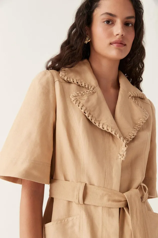 Tactile Whipstitch Playsuit Sand Brown Women Aje Jumpsuits 038 Playsuits