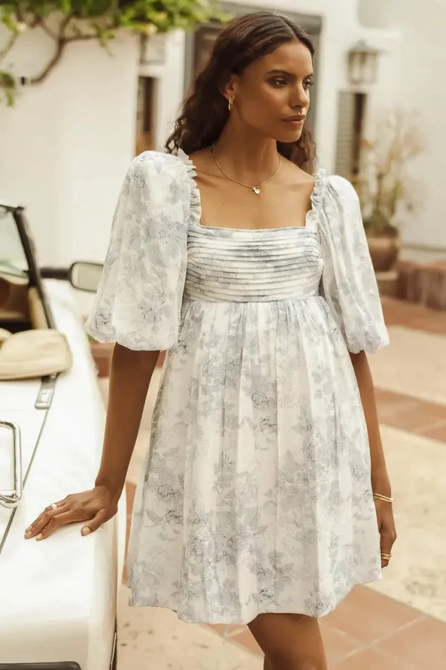 Tanya Floral Mini Dress In Blue Blue Women Bohme Dresses