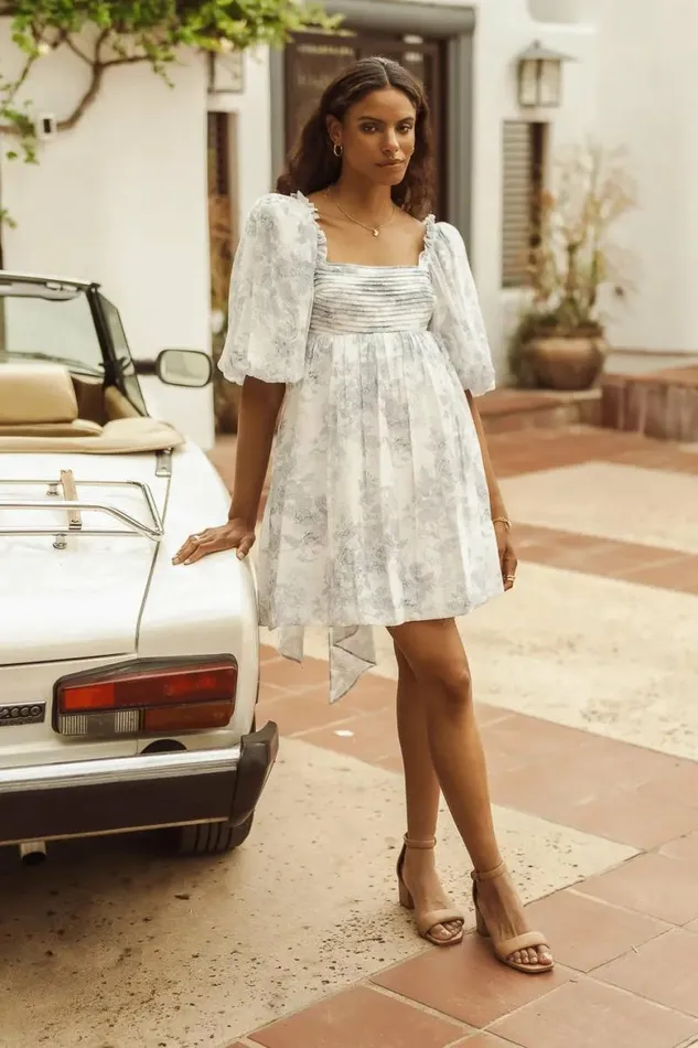Tanya Floral Mini Dress In Blue Blue Women Bohme Dresses