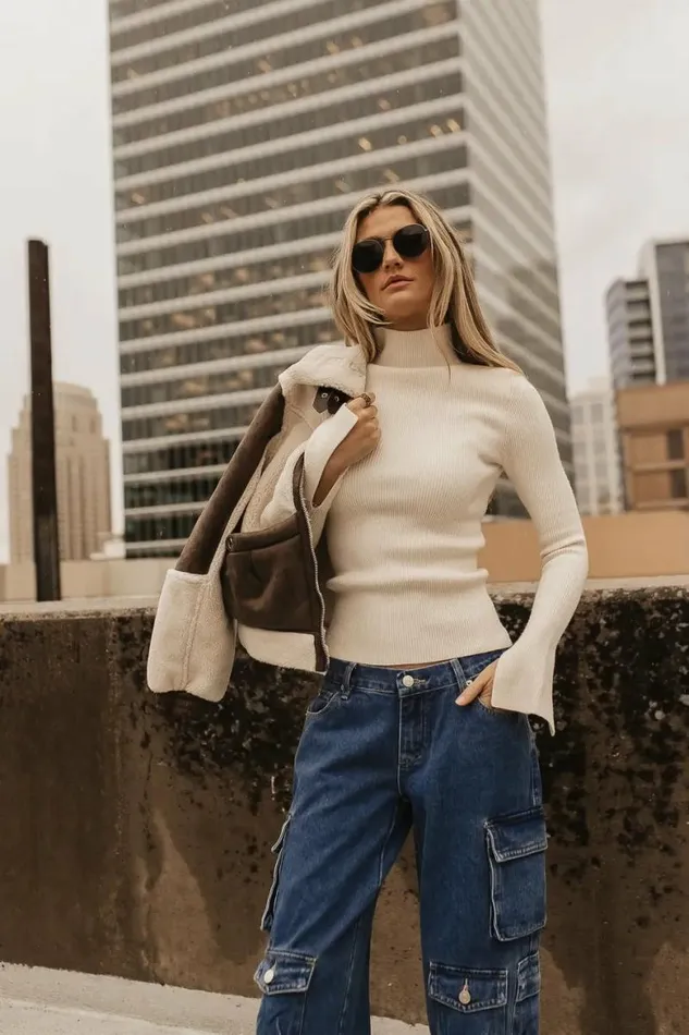 Terrance Mock Neck Sweater In Cream Cream Women Bohme Tops