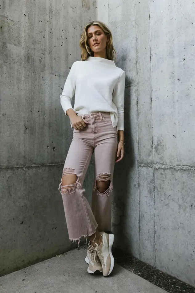 Textured Mock Neck Top In White White Women Bohme Tops