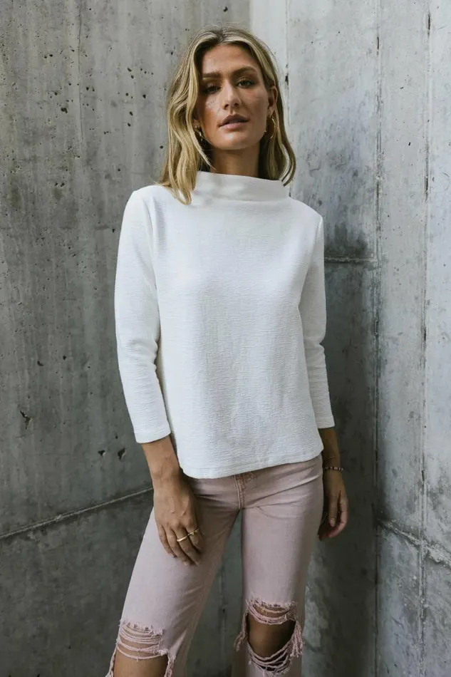 Textured Mock Neck Top In White White Women Bohme Tops
