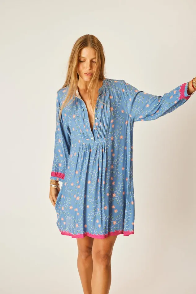 The Family Martin Shop Natalie Martin SAMMIE SHORT DRESS Pinwheel Denim