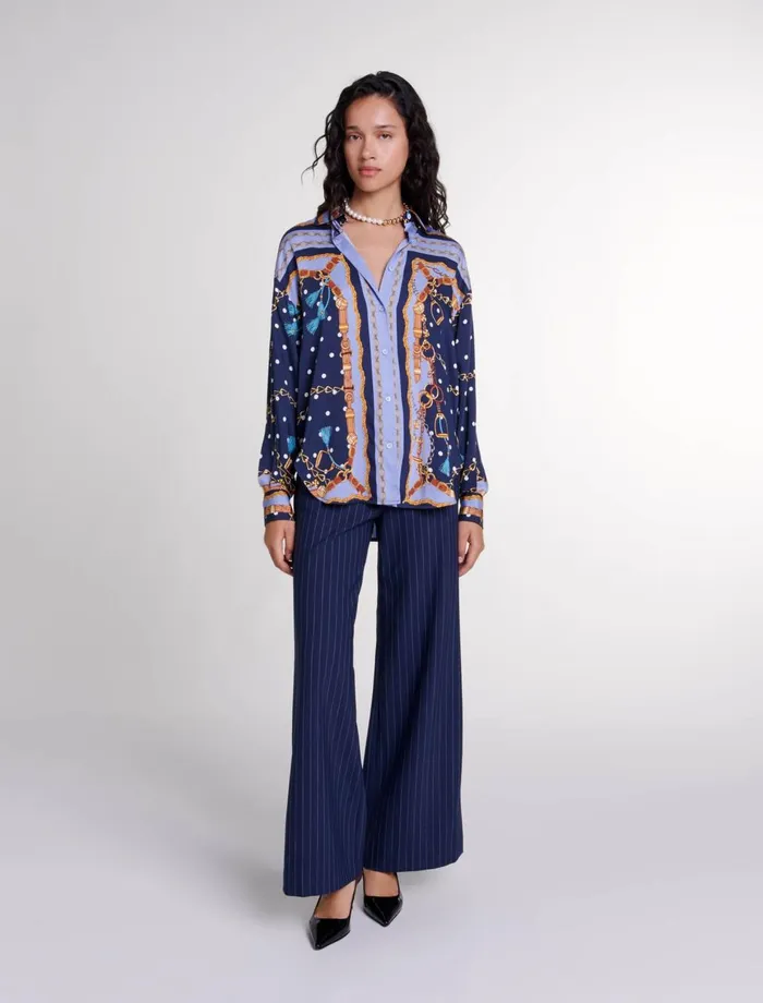 Tops and Shirts Women Maje SatinEffect Patterned Shirt Chain Scarf Print