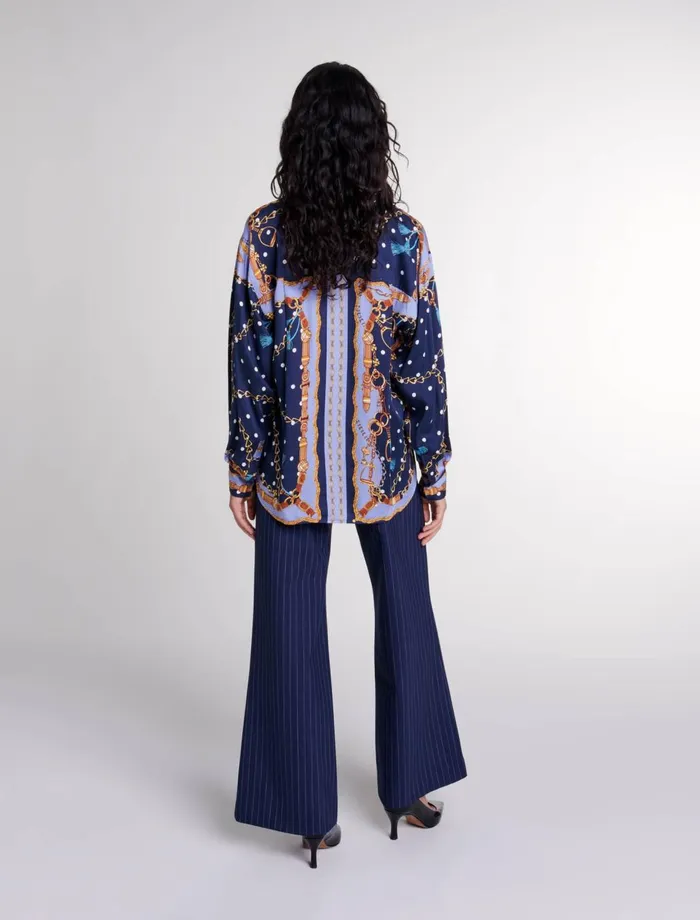 Tops and Shirts Women Maje SatinEffect Patterned Shirt Chain Scarf Print