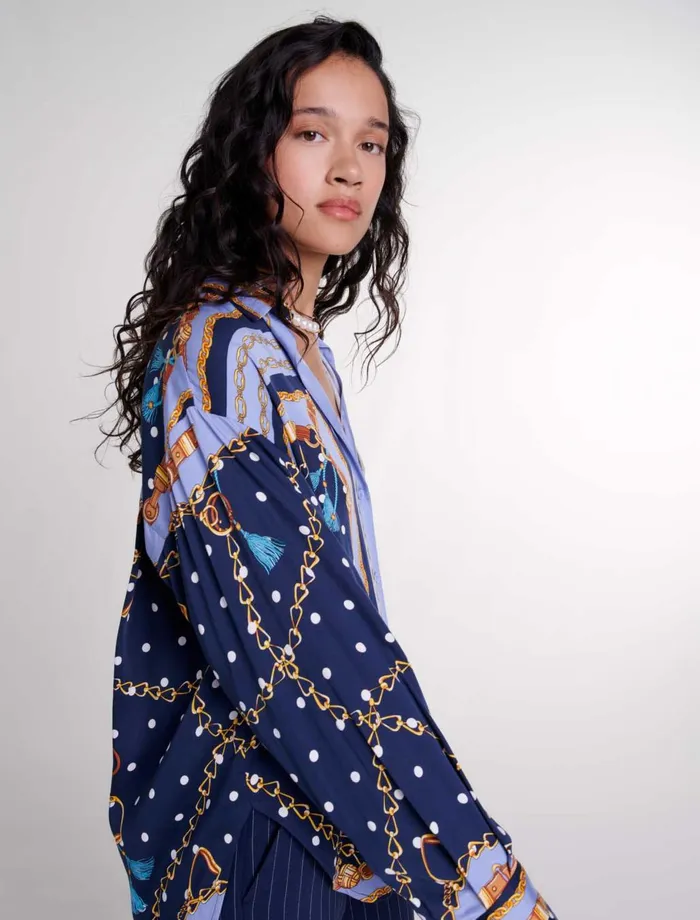 Tops and Shirts Women Maje SatinEffect Patterned Shirt Chain Scarf Print