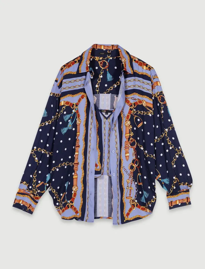 Tops and Shirts Women Maje SatinEffect Patterned Shirt Chain Scarf Print