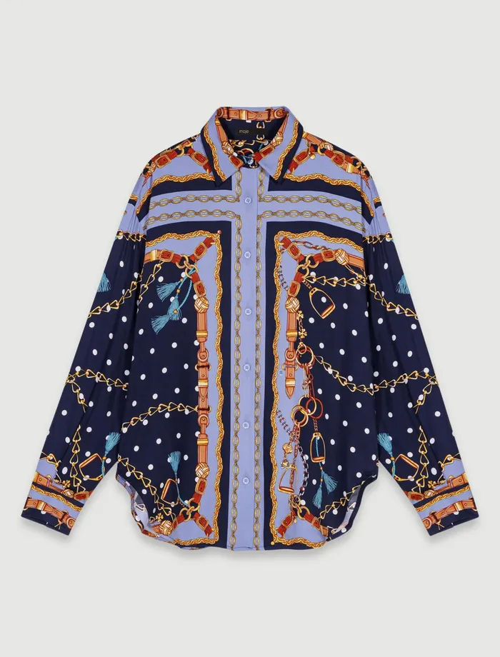 Tops and Shirts Women Maje SatinEffect Patterned Shirt Chain Scarf Print