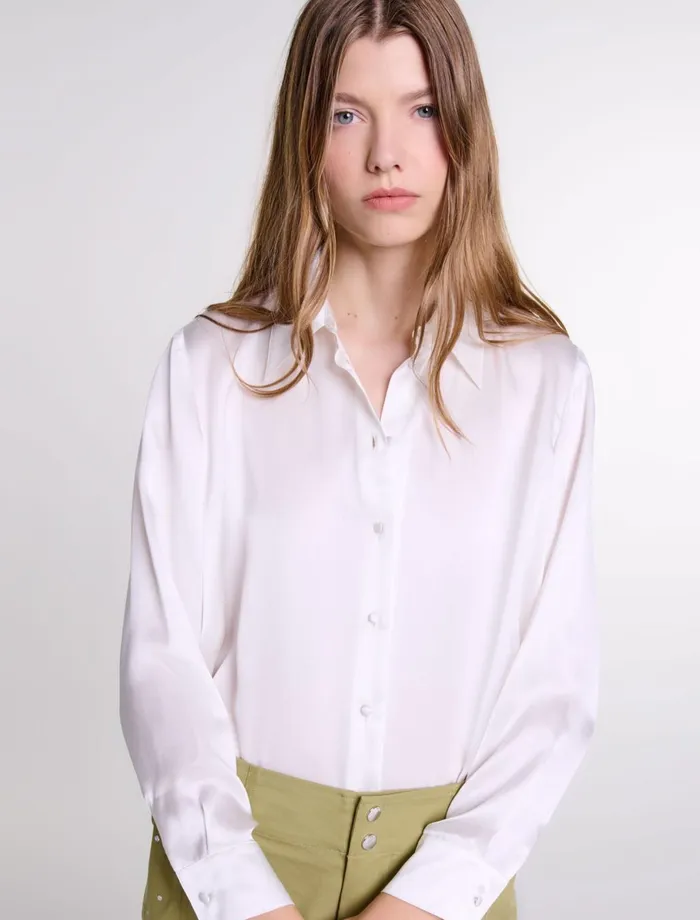 Tops and Shirts Women Maje White Silk Shirt White Tops and Shirts Women Maje White Silk Shirt White